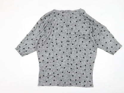 Dorothy Perkins Women's Grey Polka Dot Jersey Top UK 18 3/4 Sleeve
