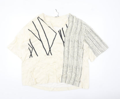 Kin Women’s Ivory Cotton Striped Embroidered Blouse XL