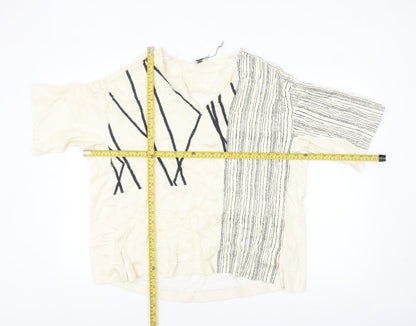 Kin Women’s Ivory Cotton Striped Embroidered Blouse XL