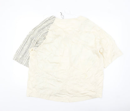 Kin Women’s Ivory Cotton Striped Embroidered Blouse XL
