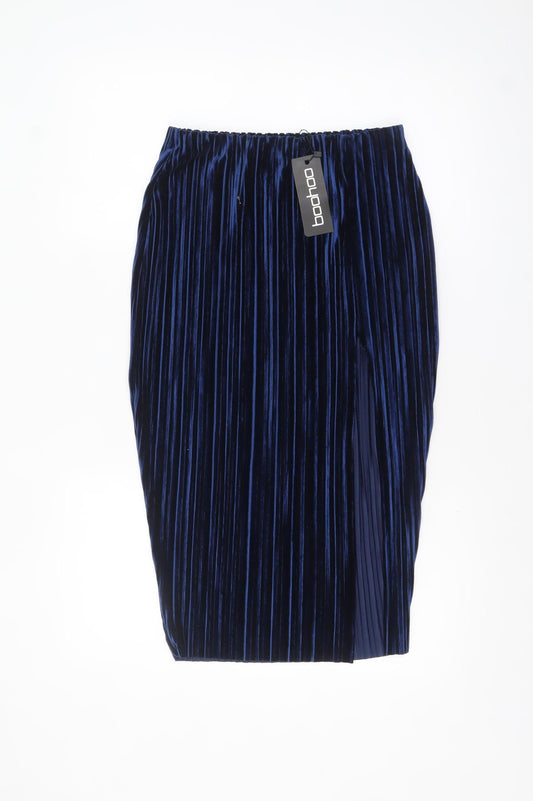 Boohoo Women’s Blue Velvet Pleated Midi Skirt Size 12