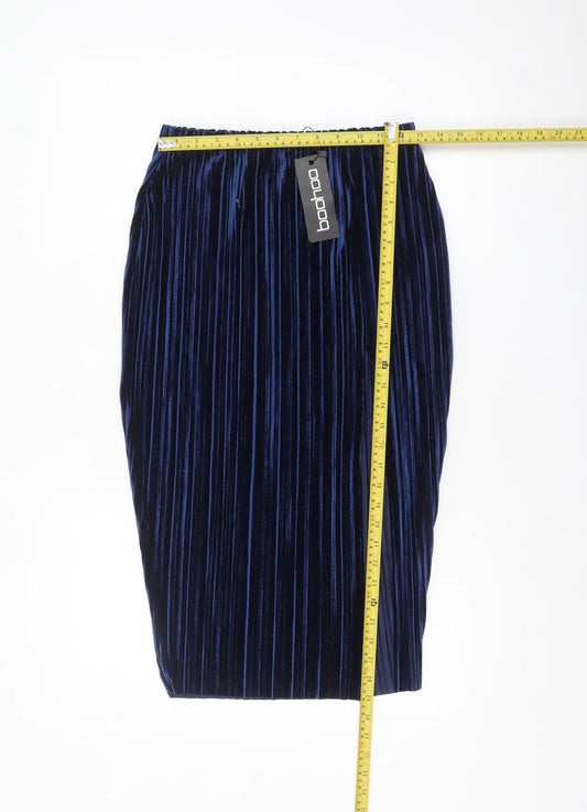 Boohoo Women’s Blue Velvet Pleated Midi Skirt Size 12