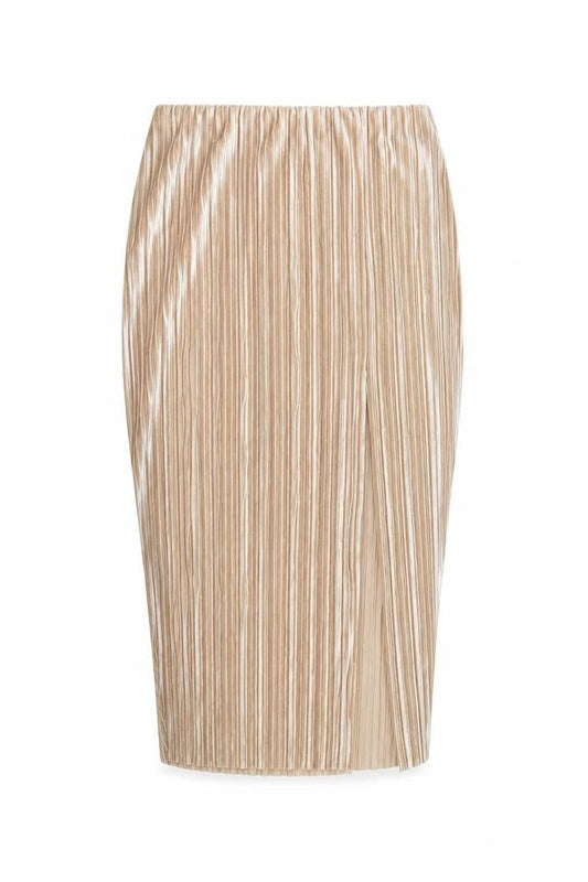 Boohoo Women Beige Velvet Pleated Midi Pencil Skirt Size 12