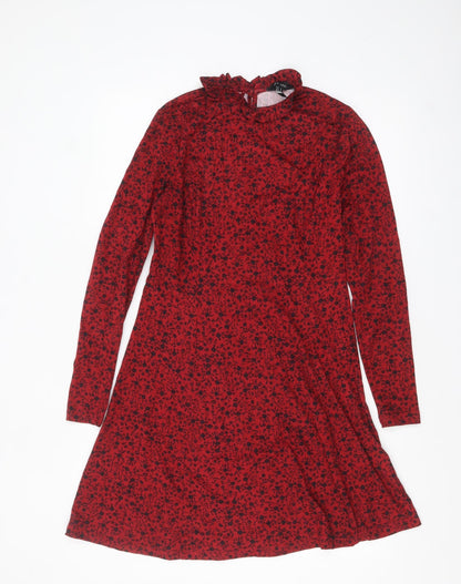 New Look Women Red Floral A-Line Dress Size 10 Long Sleeve