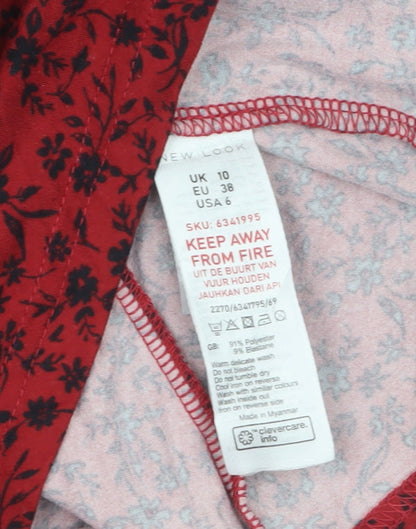 New Look Women Red Floral A-Line Dress Size 10 Long Sleeve