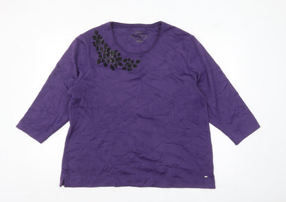 TIGI Women Purple 22/24 Embellished 3/4 Sleeve T-Shirt