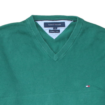 Tommy Hilfiger Men’s Green Cotton V-Neck Jumper Size M