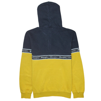 Champion Men's Blue Yellow 1/2 Zip Hoodie Large Logo Fleece