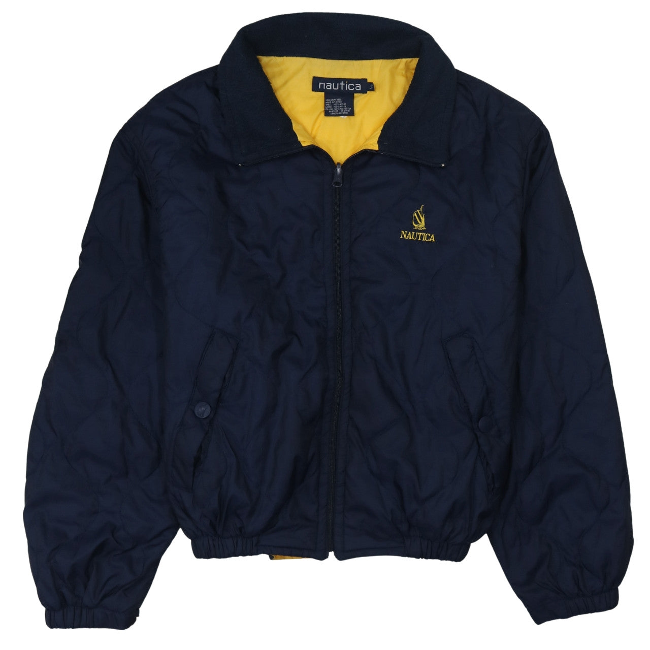 Nautica Women's Blue Quilted Bomber Jacket L Nylon Full Zip