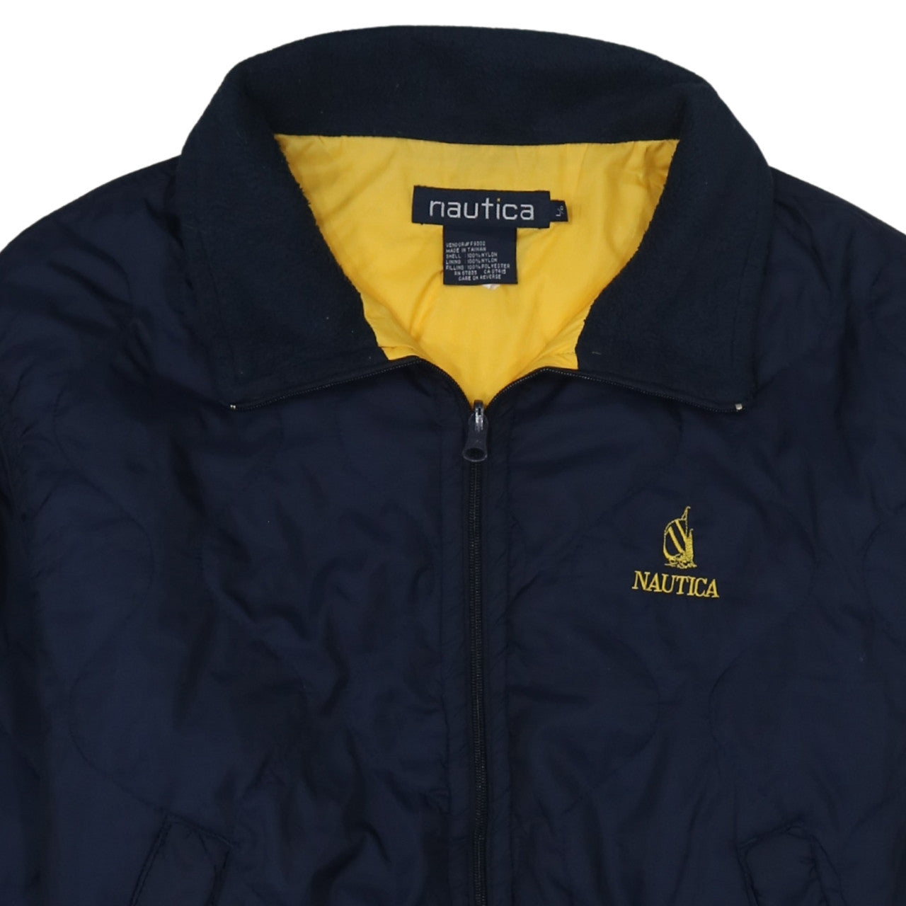 Nautica Women's Blue Quilted Bomber Jacket L Nylon Full Zip