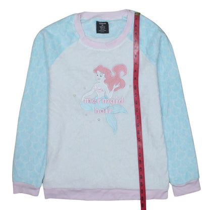Disney Women Blue Fleece Ariel Mermaid Long Sleeve Nightshirt Size 12-14
