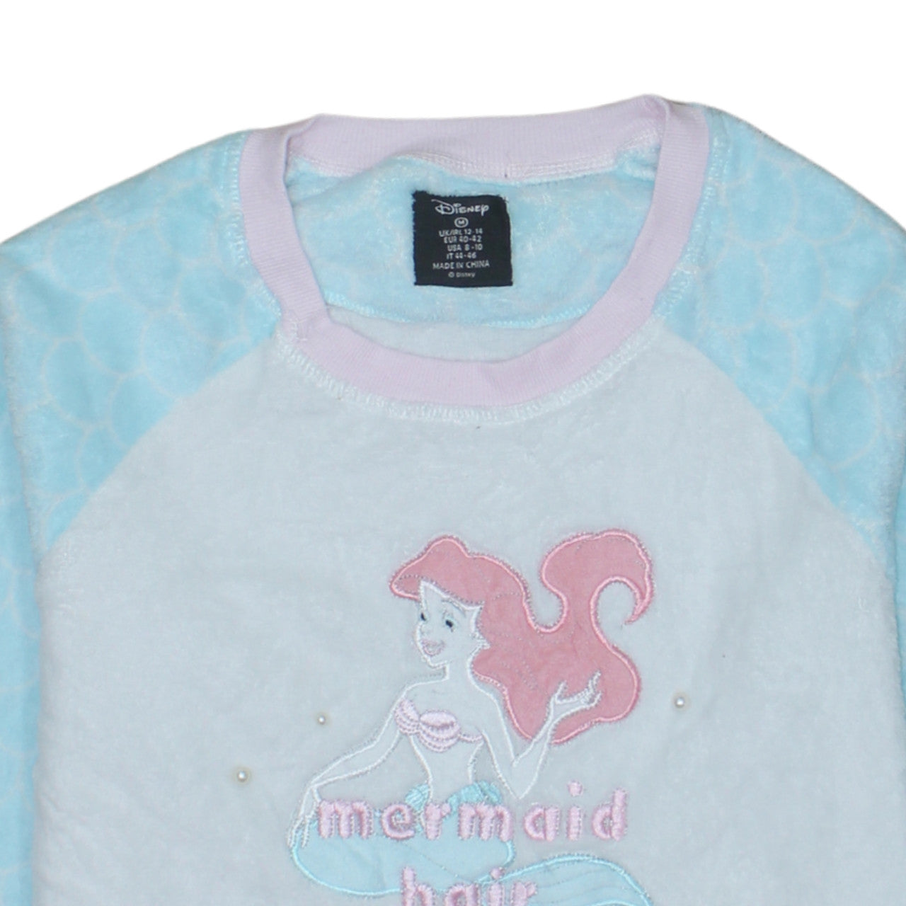 Disney Women Blue Fleece Ariel Mermaid Long Sleeve Nightshirt Size 12-14