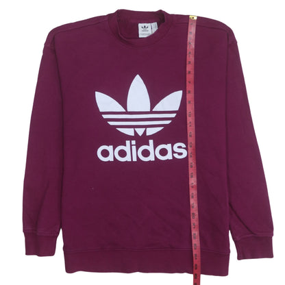 Adidas Womens Burgundy Crew Neck Sweatshirt UK 6 Logo Pullover