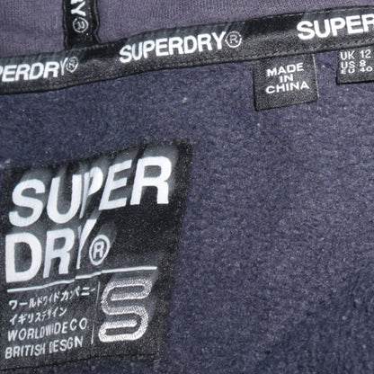 Superdry Womens Blue Full Zip Hoodie UK 12 Cotton Blend Casual