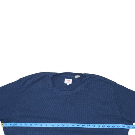 Levi's Men's Blue Waffle-Knit Cotton Crew Neck Jumper Size L
