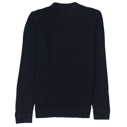 Tommy Hilfiger Men's Blue Cotton Crew Neck Waffle Knit Jumper L