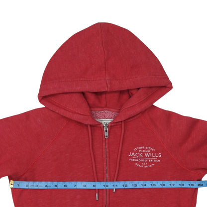 Jack Wills Womens Red Full Zip Hoodie Size 12 Cotton Blend Casual