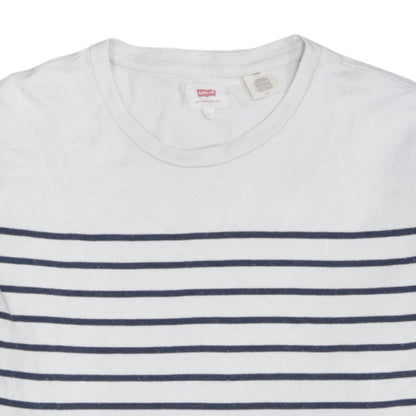 Levi's Women White Blue Striped Long Sleeve Pullover Sweatshirt Size L