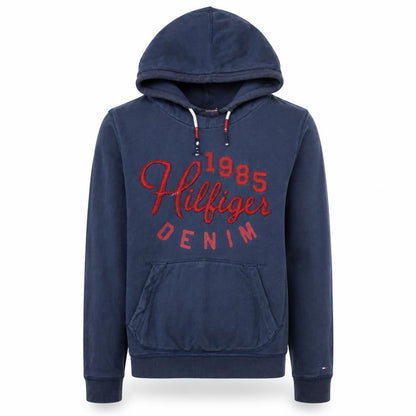 Hilfiger Denim Men's Blue Pullover Hoodie S 1985 Embroidered Logo
