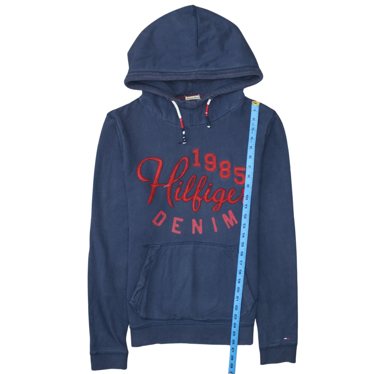 Hilfiger Denim Men's Blue Pullover Hoodie S 1985 Embroidered Logo