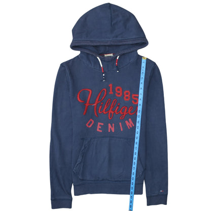 Hilfiger Denim Men's Blue Pullover Hoodie S 1985 Embroidered Logo