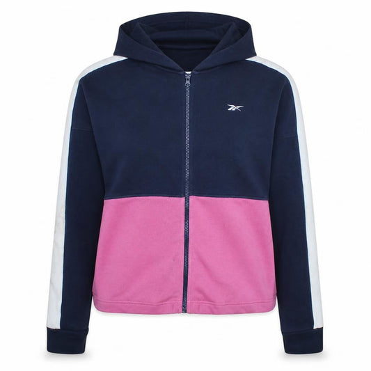 Reebok Womens Navy Pink Full Zip Hoodie Size M Colourblock Logo