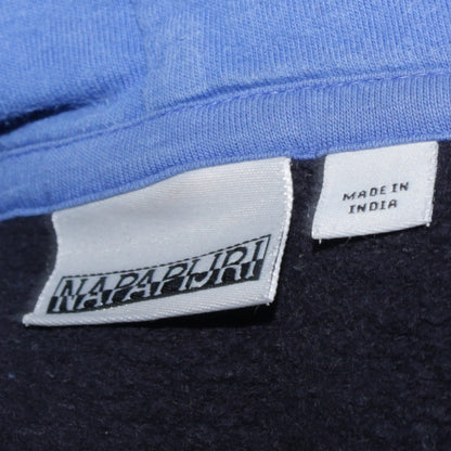 Napapijri Men's Blue Pullover Hoodie L Logo Embroidered Outdoor
