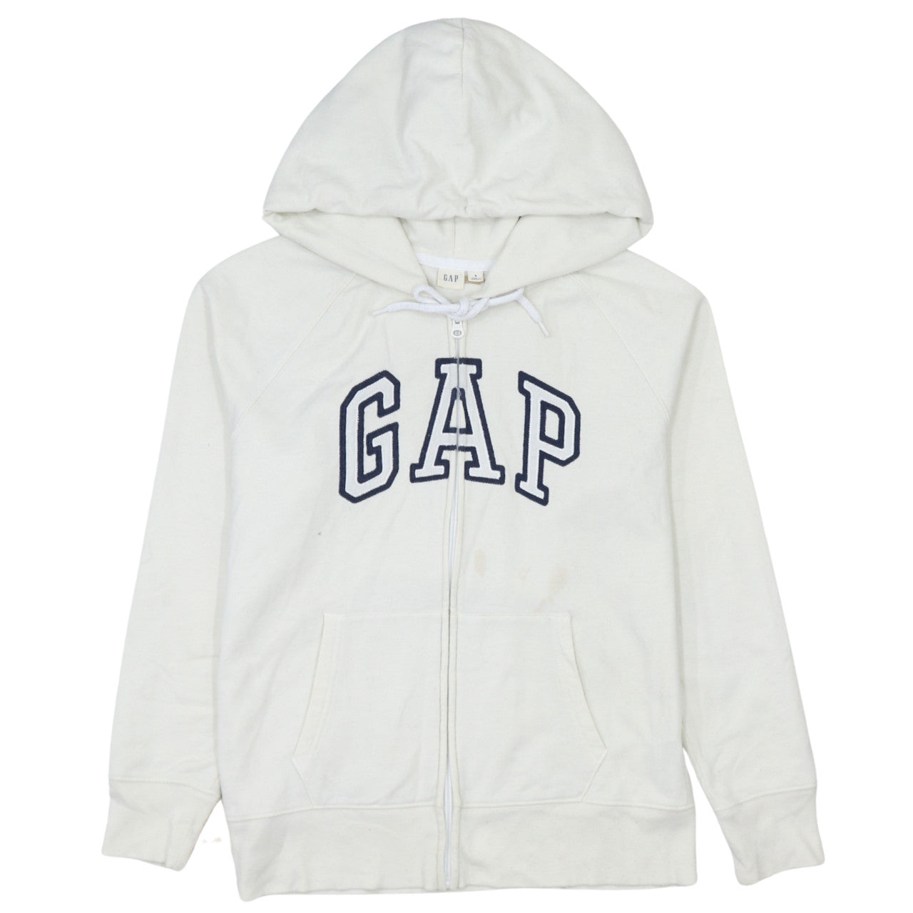 GAP Women White Small Full Zip Hoodie Cotton Blend Logo Casual