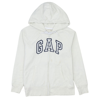 GAP Women White Small Full Zip Hoodie Cotton Blend Logo Casual