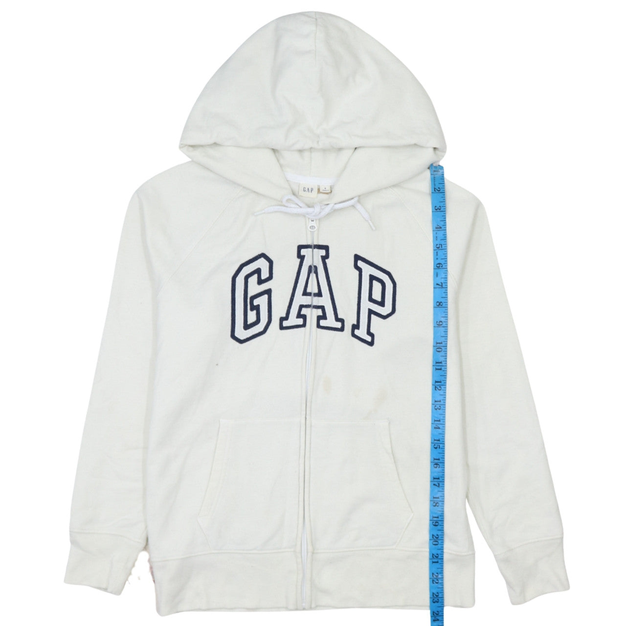 GAP Women White Small Full Zip Hoodie Cotton Blend Logo Casual