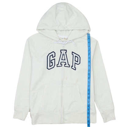 GAP Women White Small Full Zip Hoodie Cotton Blend Logo Casual