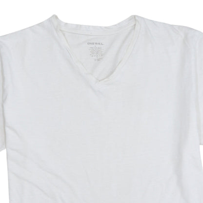Diesel Men's White V-Neck Cotton T-Shirt Size L