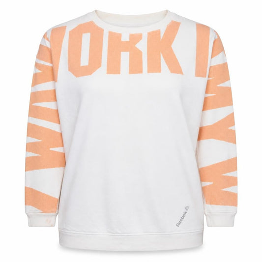 Reebok Womens White Orange Crew Neck Pullover Sweatshirt Size M