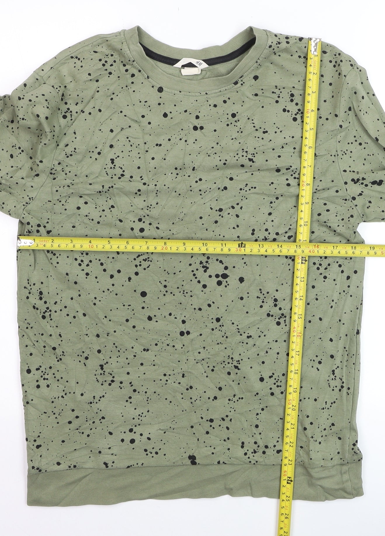 H&M Men Green Paint Splatter Pullover Jumper XS Cotton Blend