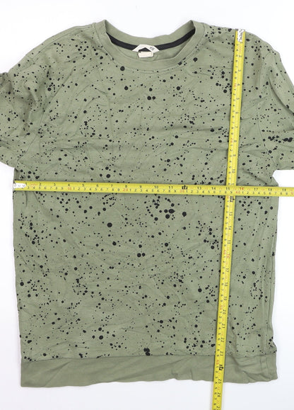 H&M Men Green Paint Splatter Pullover Jumper XS Cotton Blend
