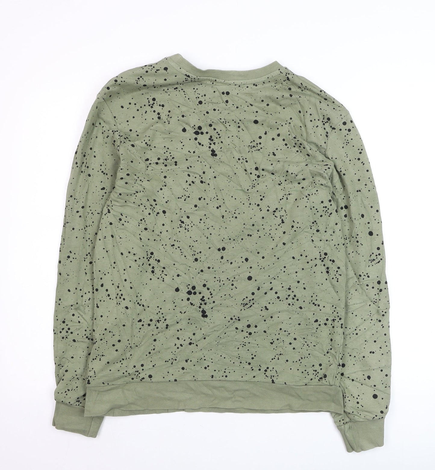 H&M Men Green Paint Splatter Pullover Jumper XS Cotton Blend