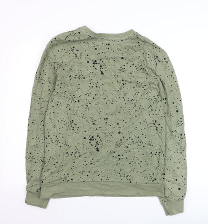 H&M Men Green Paint Splatter Pullover Jumper XS Cotton Blend