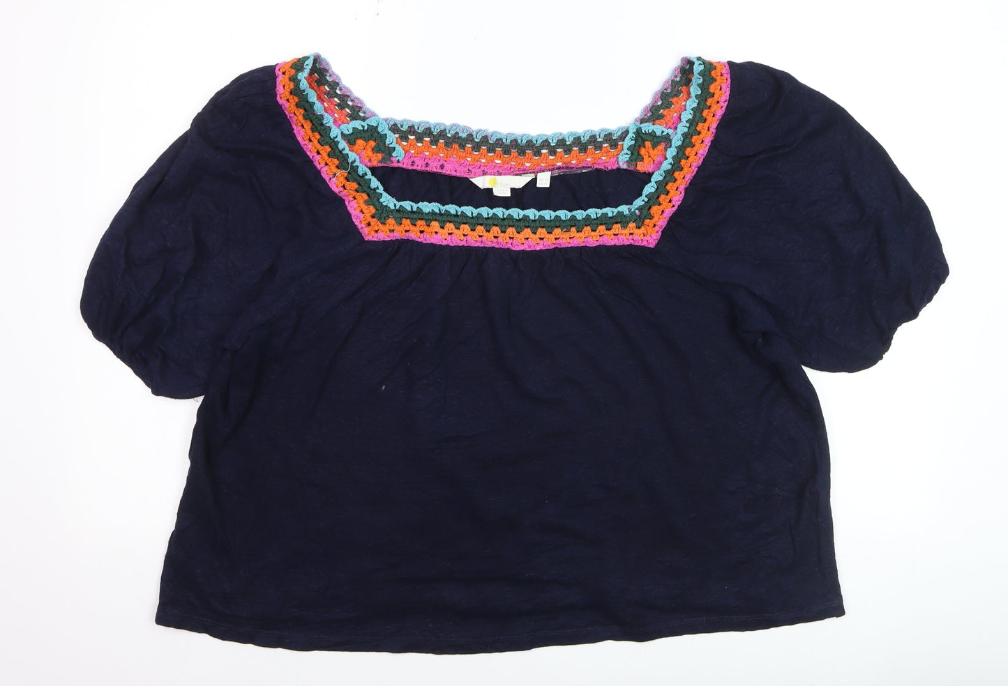 Bardot Women's Blue Crochet Trim Bohemian Cotton Blouse UK 16