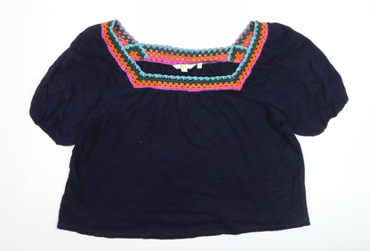 Bardot Women's Blue Crochet Trim Bohemian Cotton Blouse UK 16