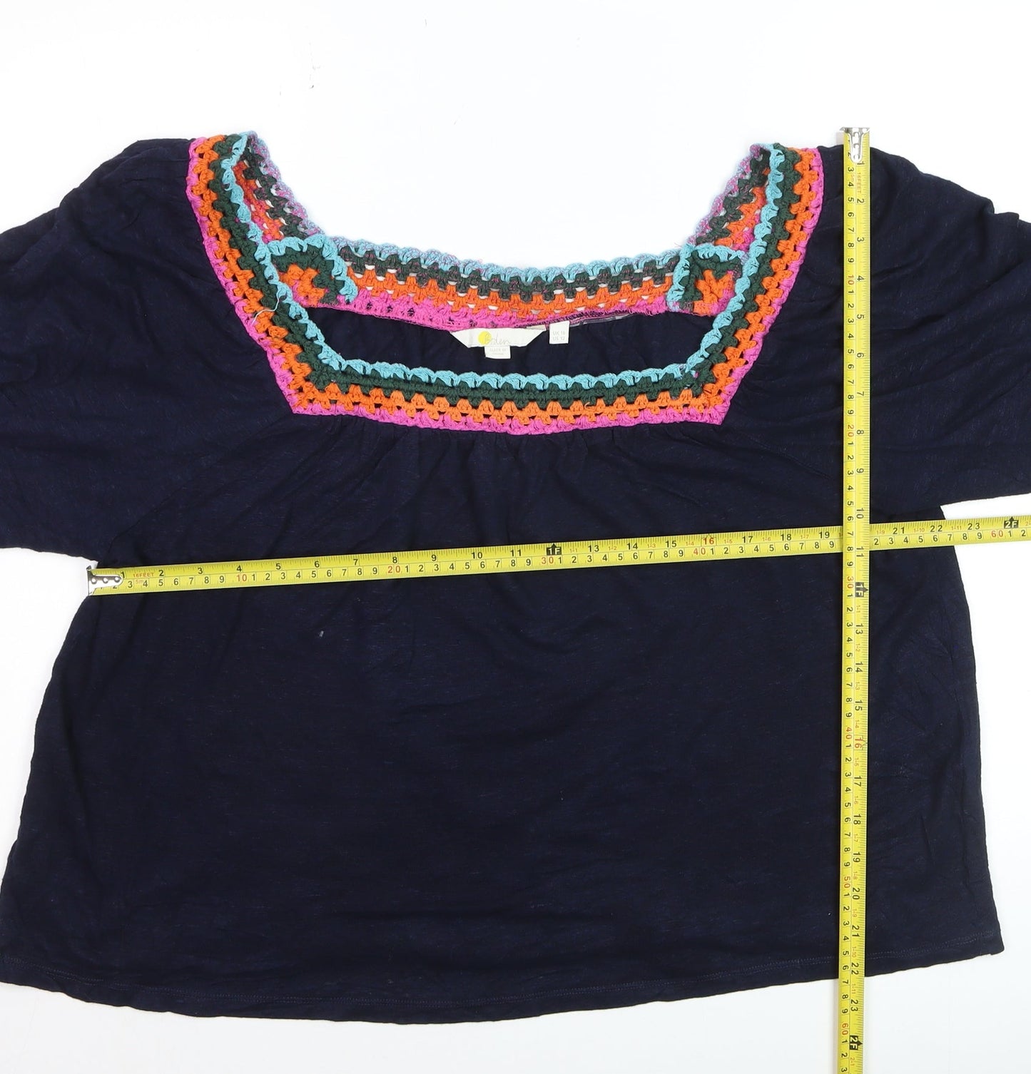 Bardot Women's Blue Crochet Trim Bohemian Cotton Blouse UK 16