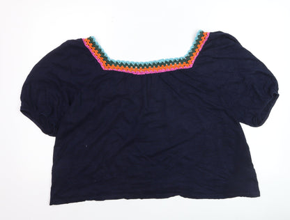 Bardot Women's Blue Crochet Trim Bohemian Cotton Blouse UK 16