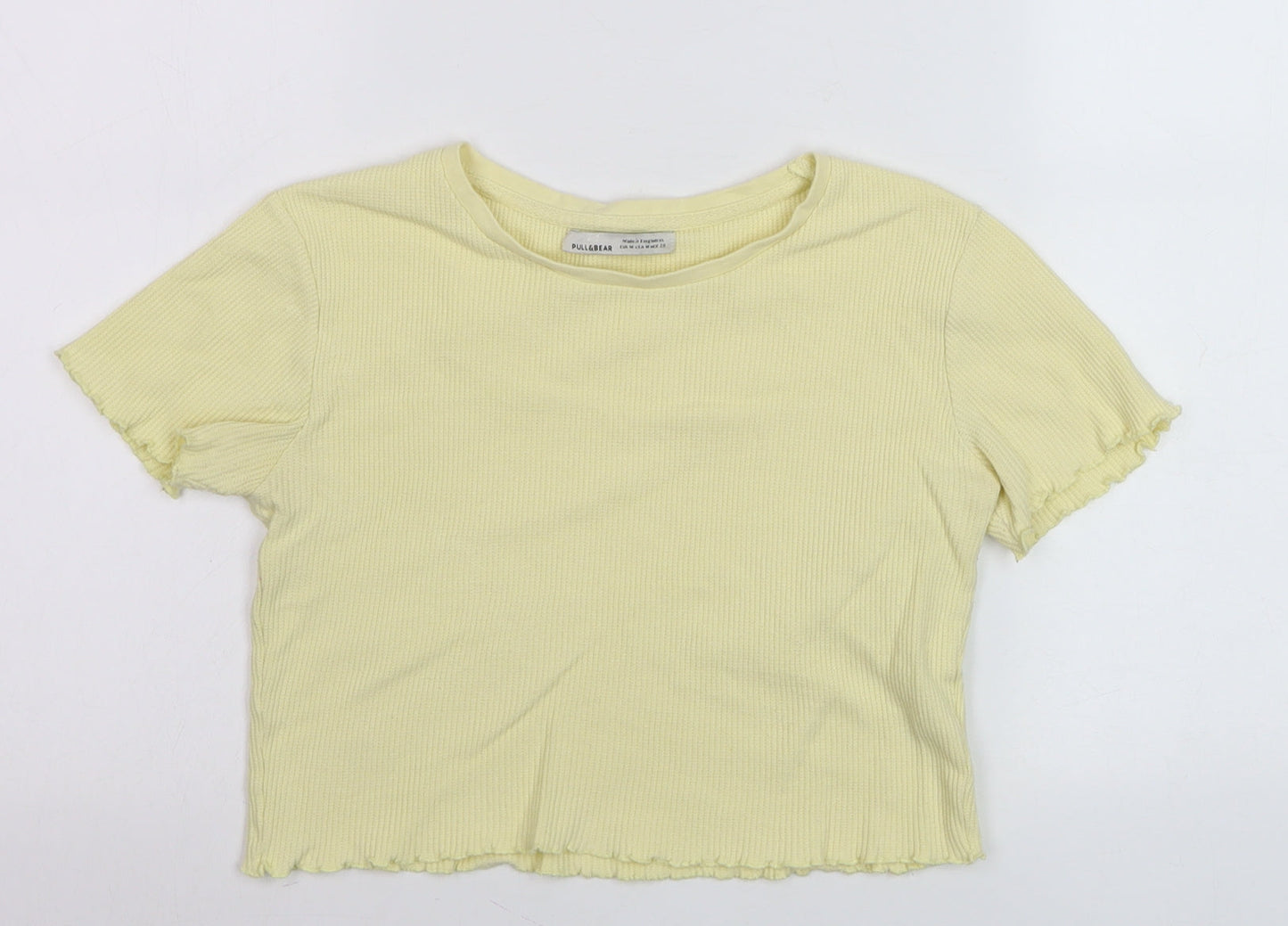 Pull & Bear Women’s Yellow Cropped Ribbed T-Shirt Size 12