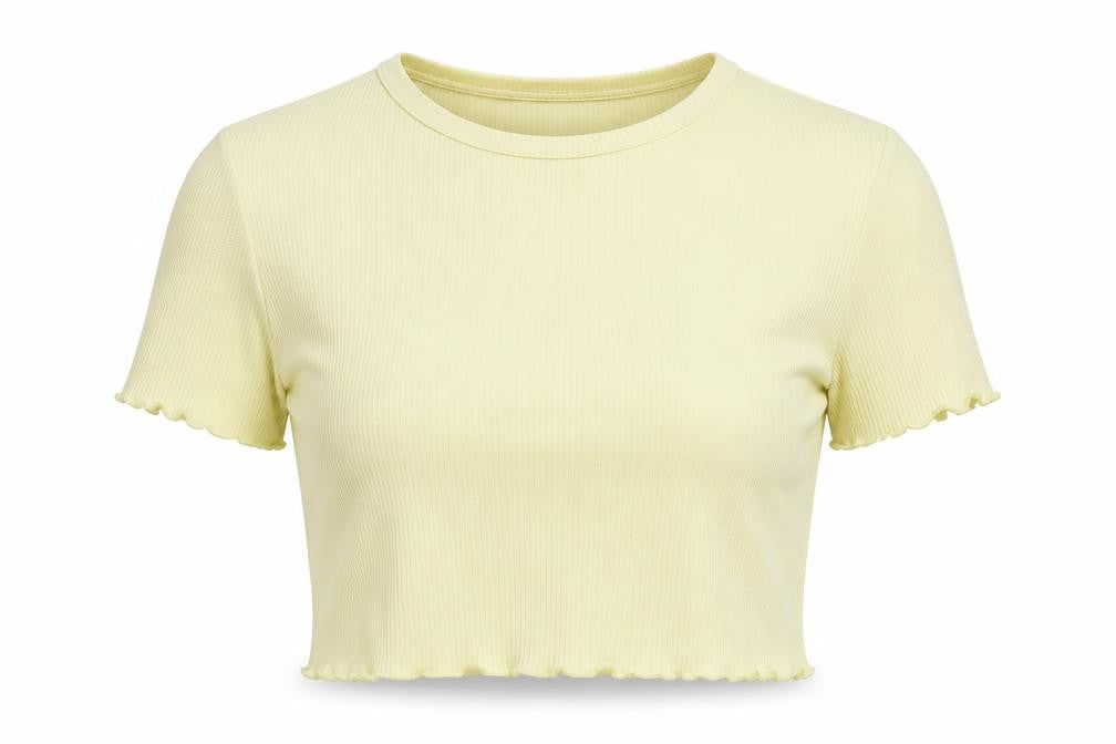 Pull&Bear Women’s Yellow Cropped Ribbed T-Shirt Size 12