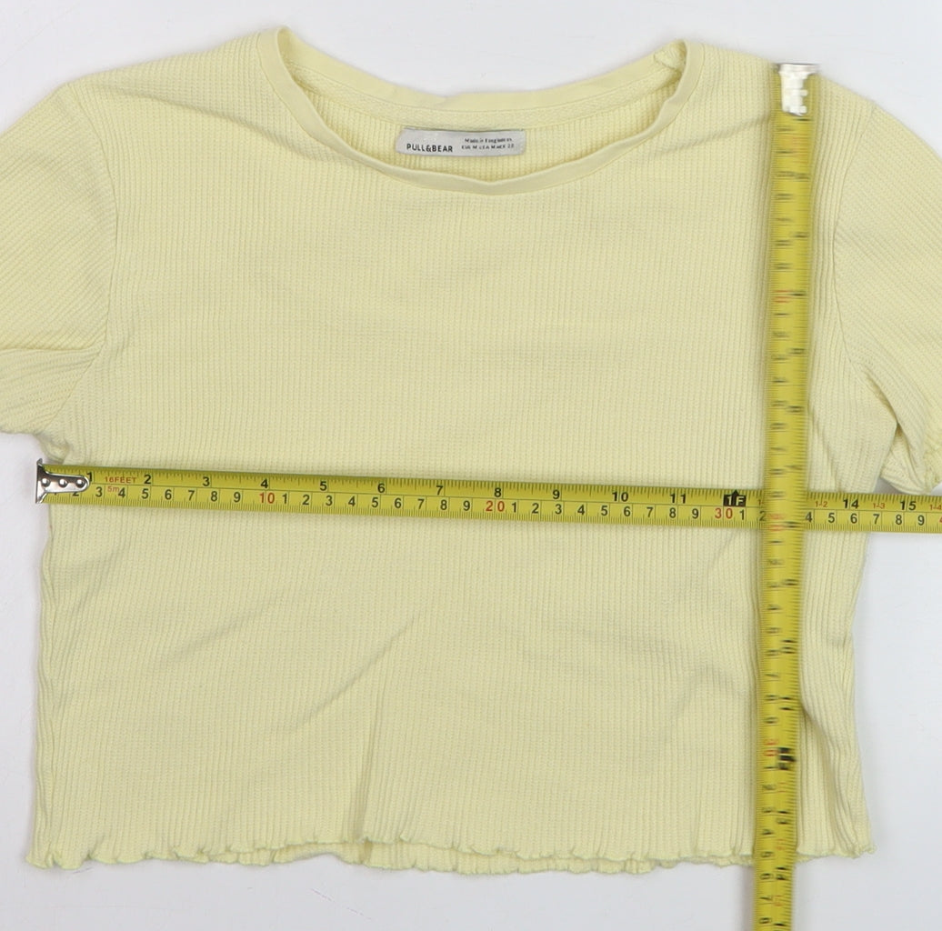 Pull & Bear Women’s Yellow Cropped Ribbed T-Shirt Size 12