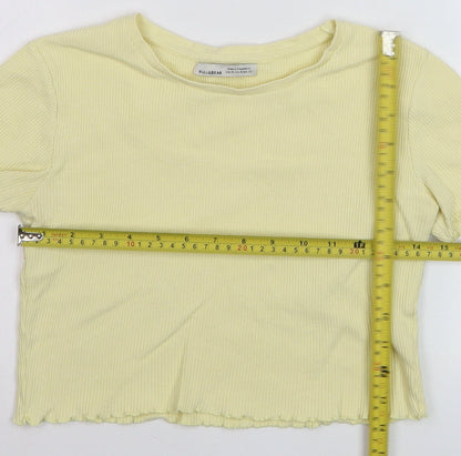 Pull & Bear Women’s Yellow Cropped Ribbed T-Shirt Size 12