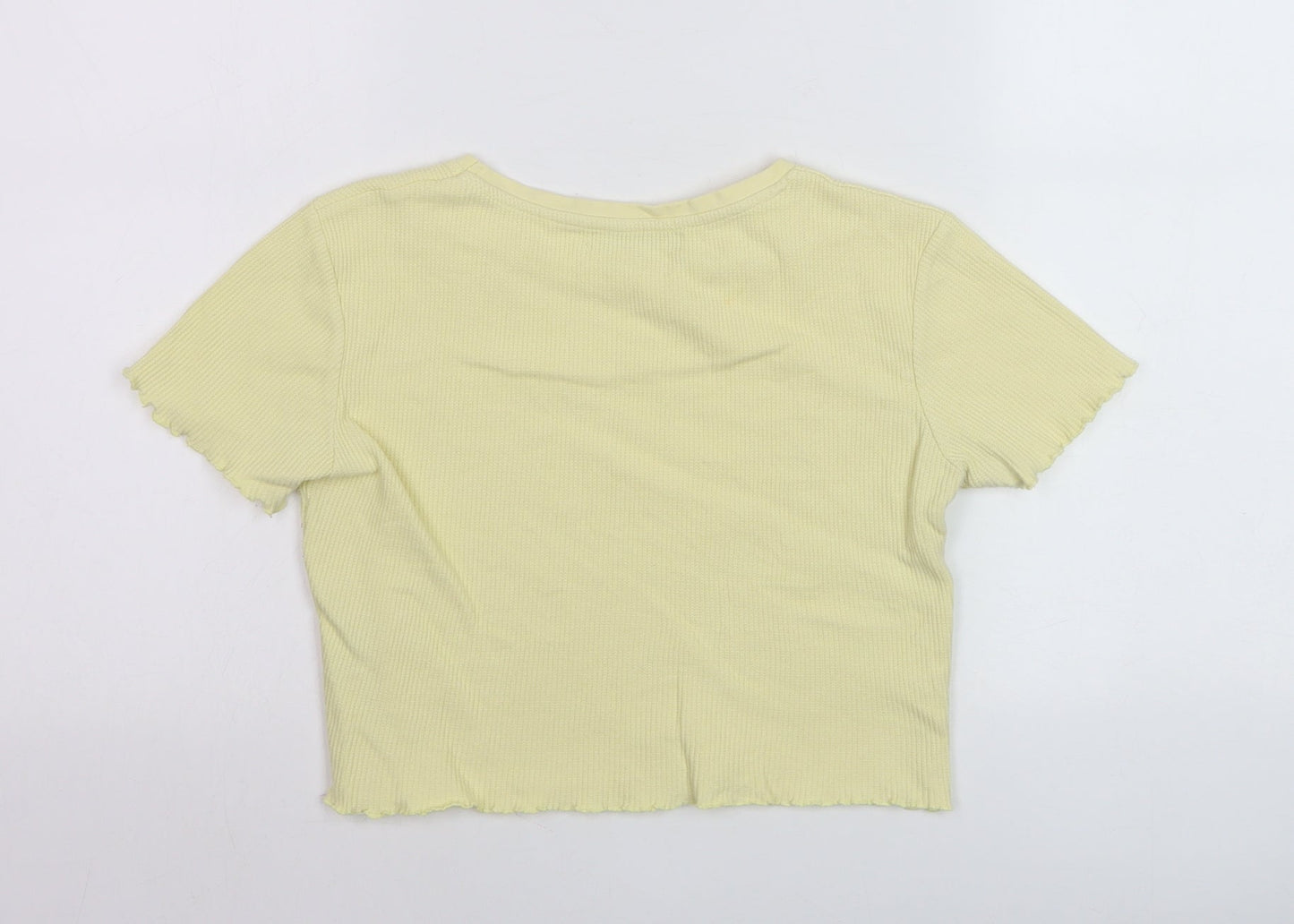 Pull & Bear Women’s Yellow Cropped Ribbed T-Shirt Size 12