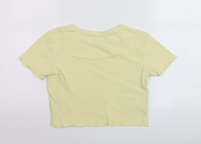Pull & Bear Women’s Yellow Cropped Ribbed T-Shirt Size 12
