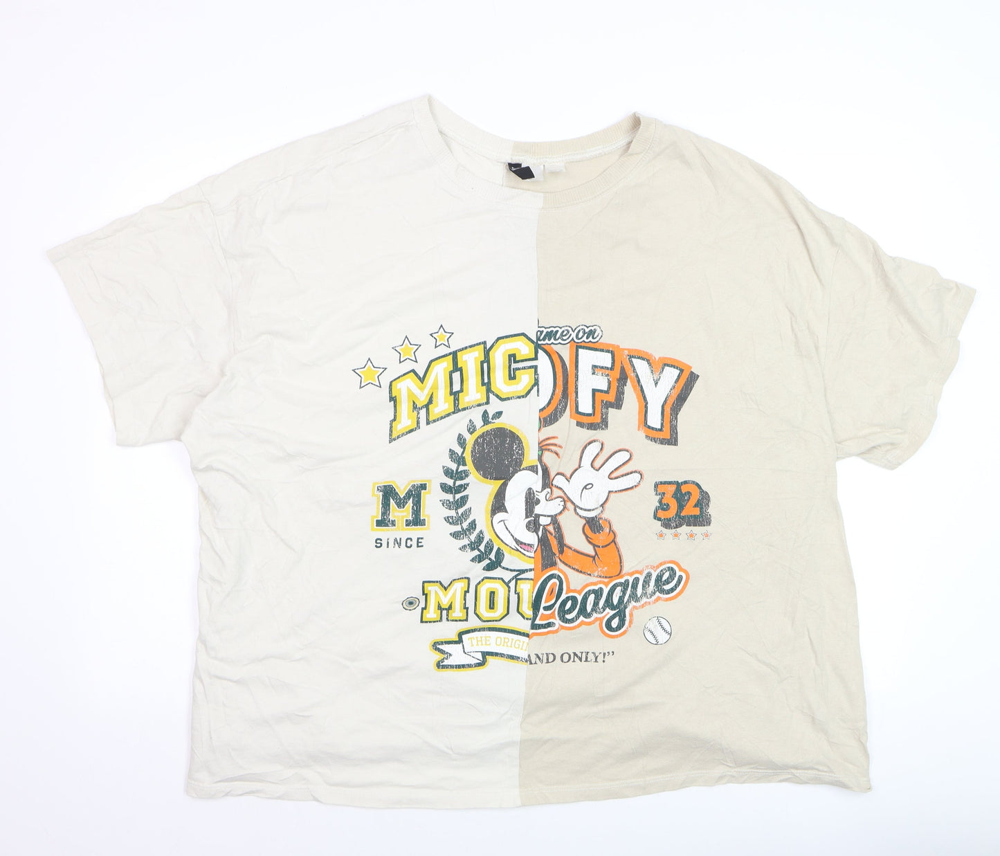 H&M Women Beige Mickey Mouse Graphic T-Shirt 4XL Relaxed Fit