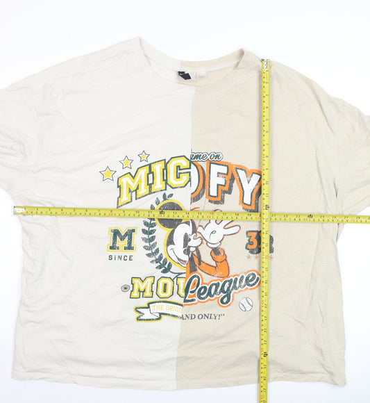H&M Women Beige Mickey Mouse Graphic T-Shirt 4XL Relaxed Fit