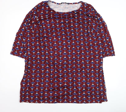 Marina Kaneva Womens Red Floral Tunic Blouse Size 18 Plus 3/4 Sleeve